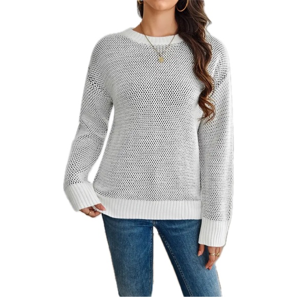 Contrast Trim Oversized Crew Neck Knitted Sweater - Picture 2 of 4